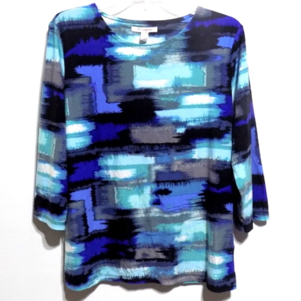 JM Collection Women's Multicolor Geometric Print 3/4 Sleeve Top – Size: Large